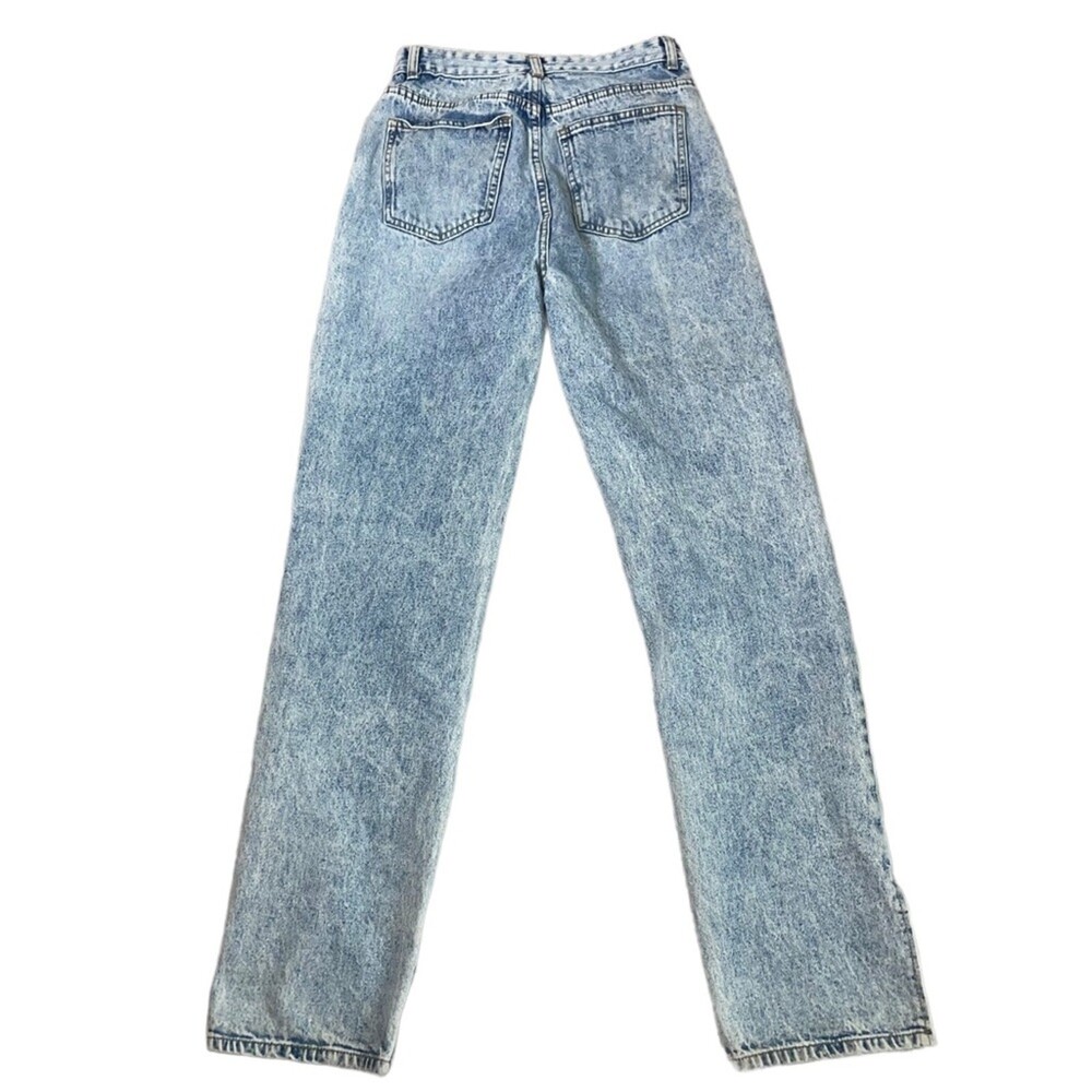 Nasty Gal jeans Split Hem Distressed Straight Leg Jeans US SZ 10 distressed acid - Picture 4 of 12